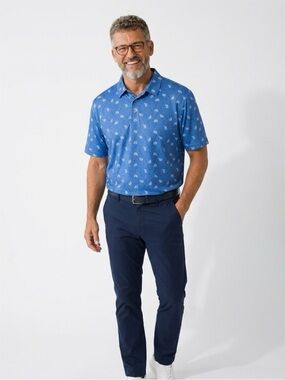 PGA Tour Blue Short-Sleeve Printed Polo